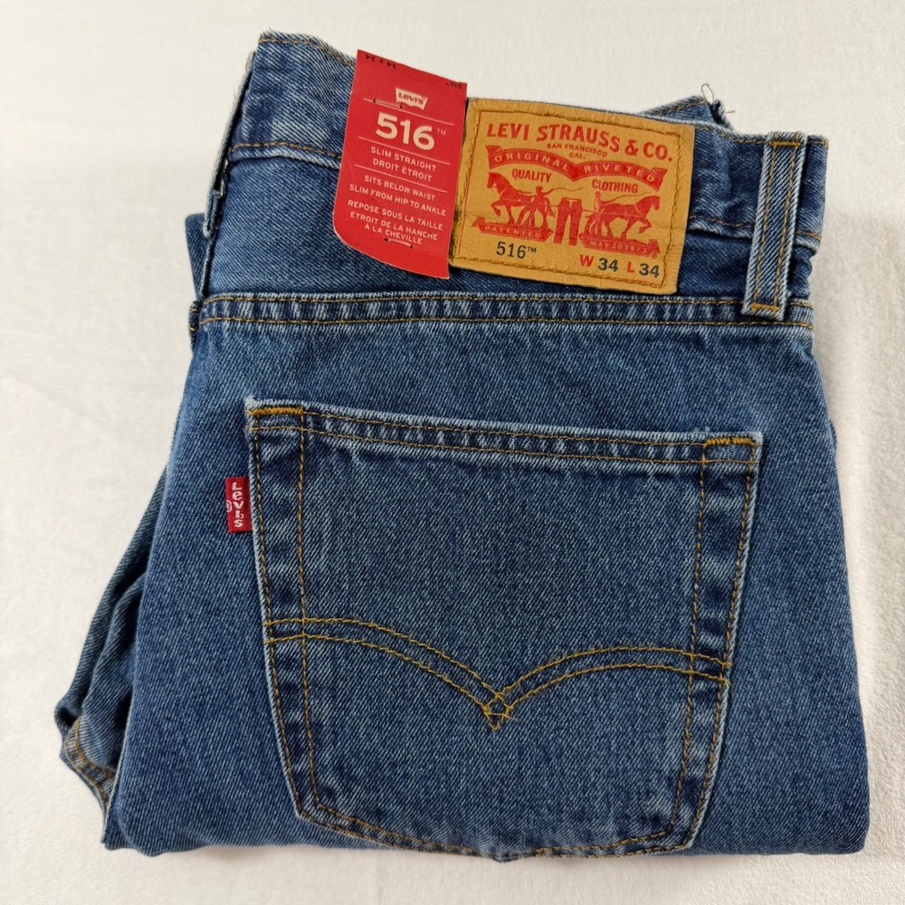 Levi's 516 Slim Straight Jeans Mens 34x34 Blue Denim Classic‎ Aesthetic NWT